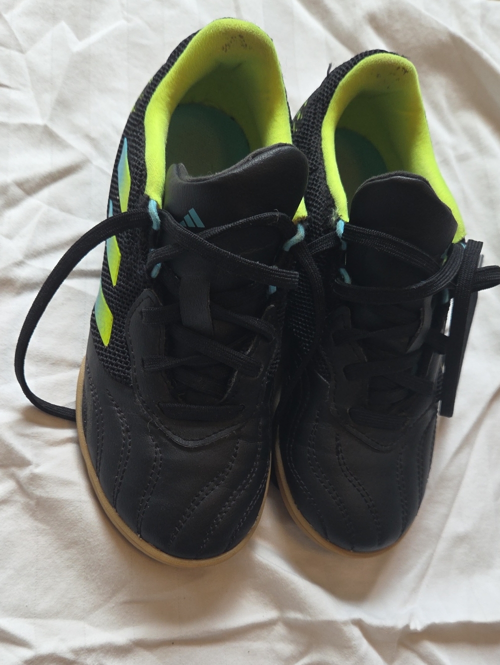 adidas Kids Black Futsal Sneakers with Neon Green Accents